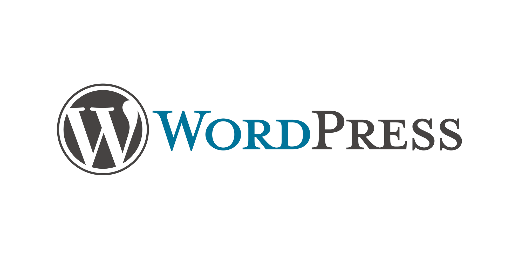 The WordPress logo, a dark grey circle with a white W beside the word WordPress in blue and grey lettering